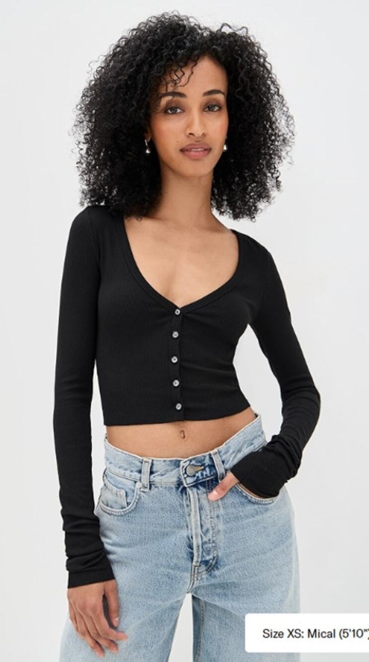 Eterne Sweater Womens XS Cropped Cardigan Ribbed Black Quiet Luxury Minimalist